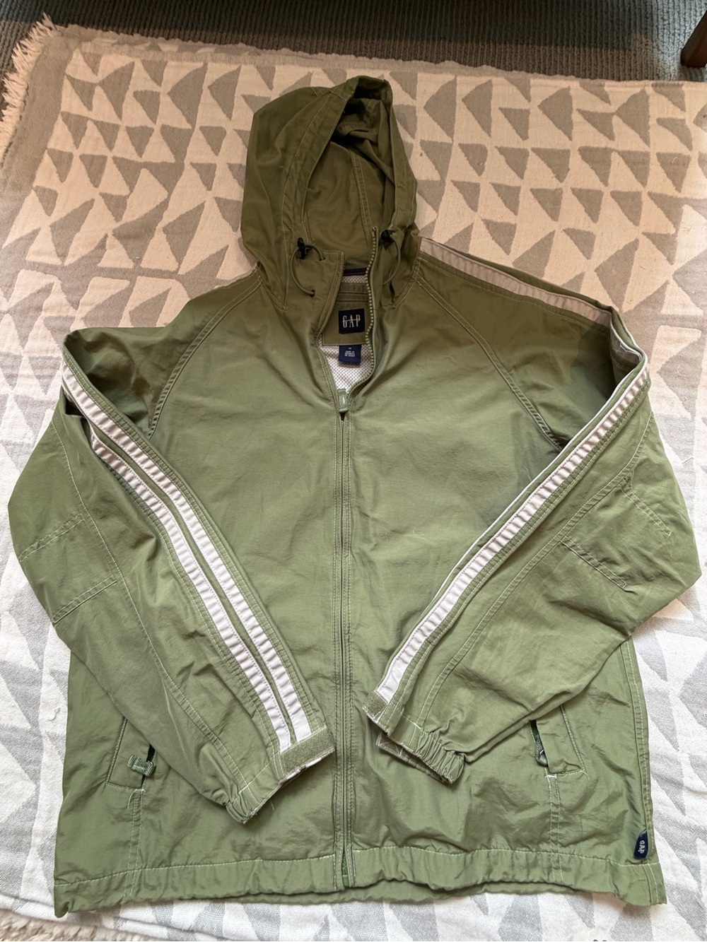 GAP Olive Green Hooded Lightweight Jacket with White Stripe